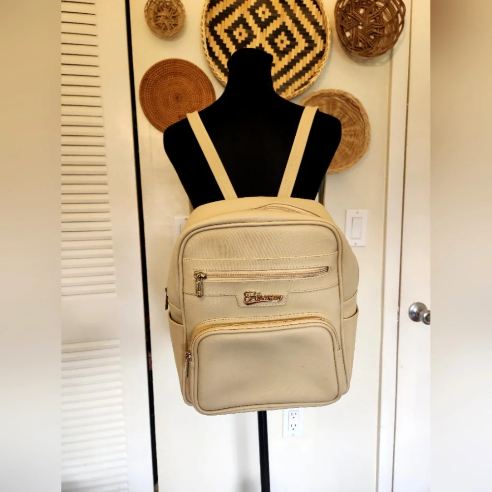 Cream Backpack with Gold Accents - Picture 2 of 9
